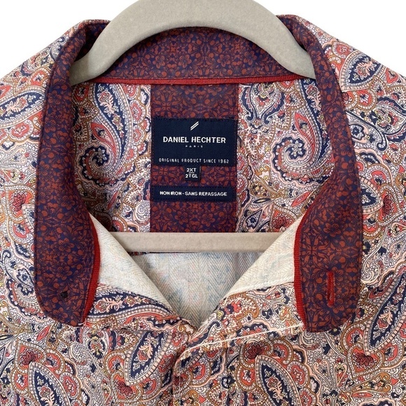 Daniel Hechter Paris Long Sleeve Button Down Shirt, Pink Orange Blue Paisley - Picture 5 of 13